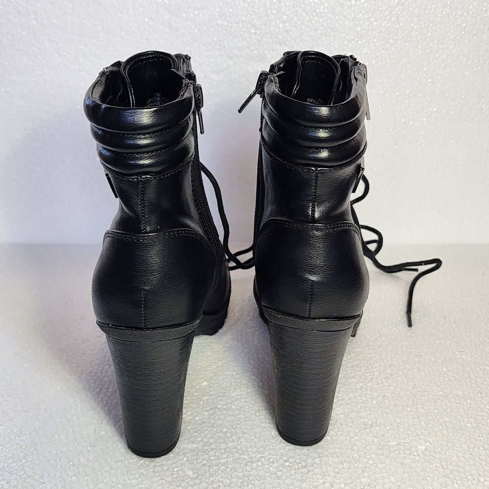 Guess LA Ginette Black Lace-Up High Heel Ankle Boots with Side Zip - Picture 5 of 11